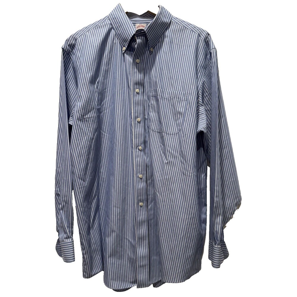 Brooks Brothers 346 Men's Striped Button Down 17 3/4 Long Sleeve Shirt Blue XL